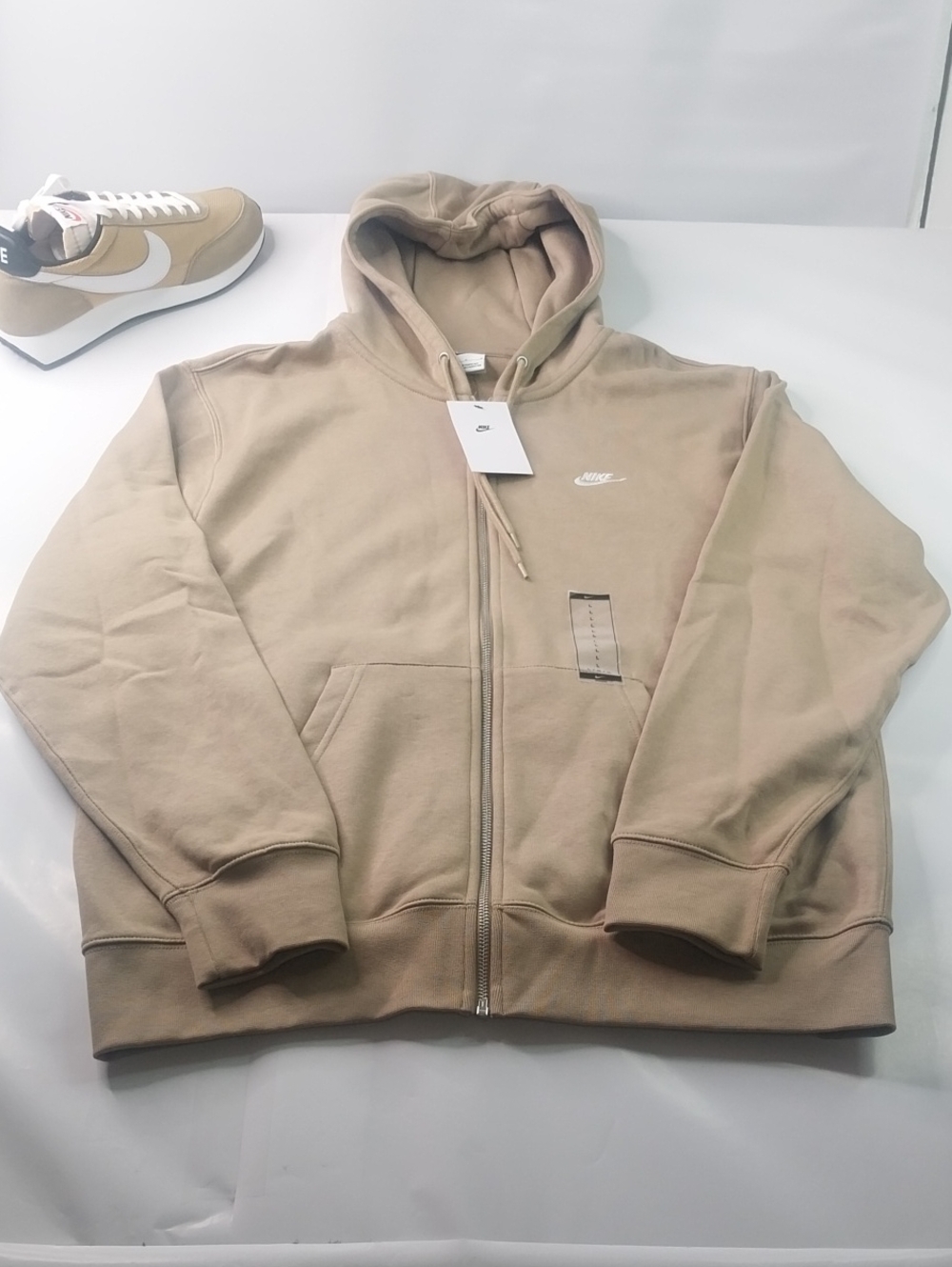 Nike Tan Zip-Up Hoodie with White Swoosh. ( Shoes Not Included